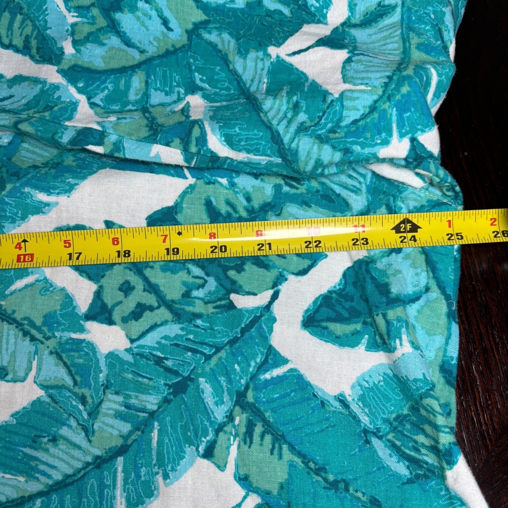 Coastal Teal Tropical Palm Leaf Linen Blend Roll Tab Button Up Shirt Sz XL - Picture 6 of 8